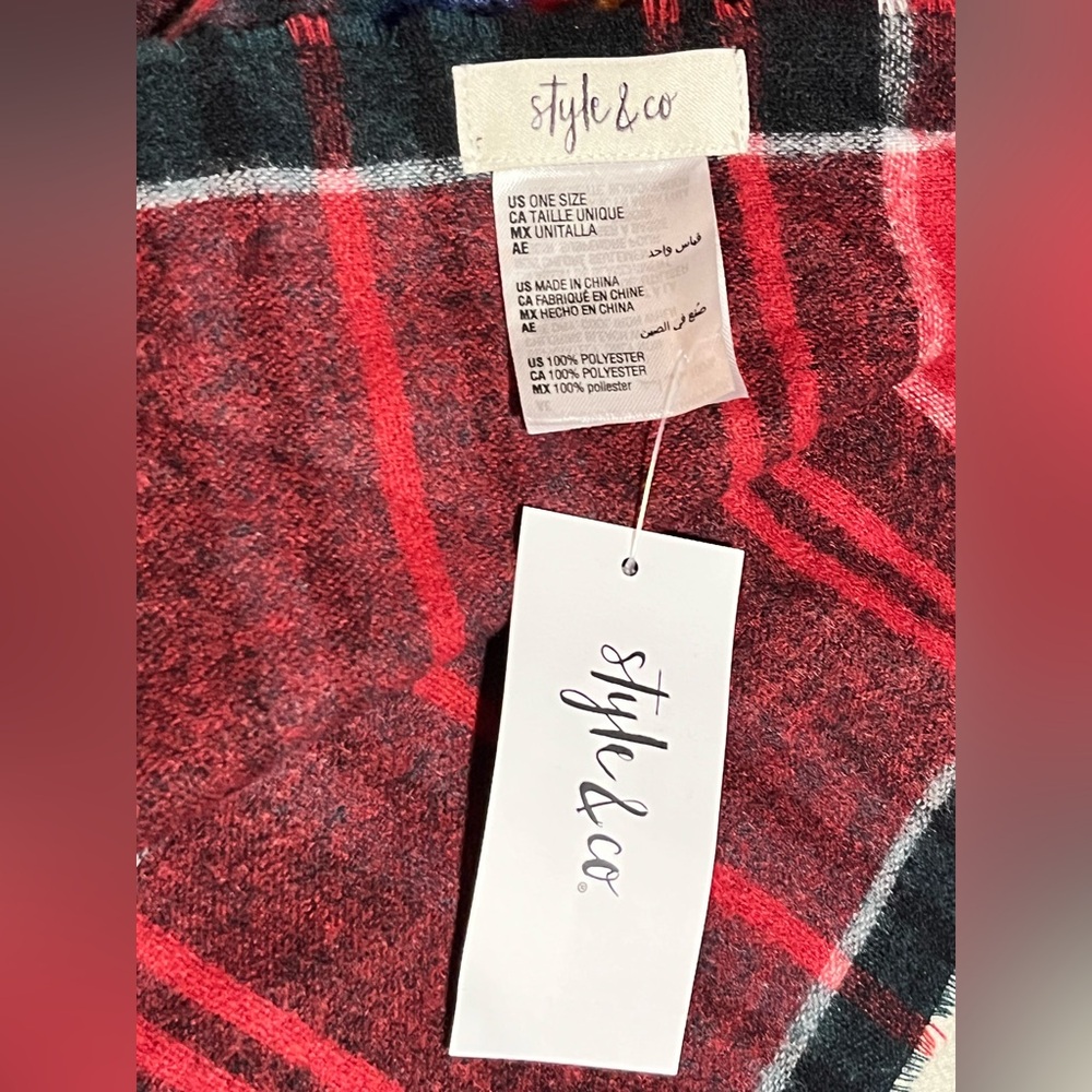 NEW Style & Co. Red, White and Black Plaid Scarf - Picture 7 of 7